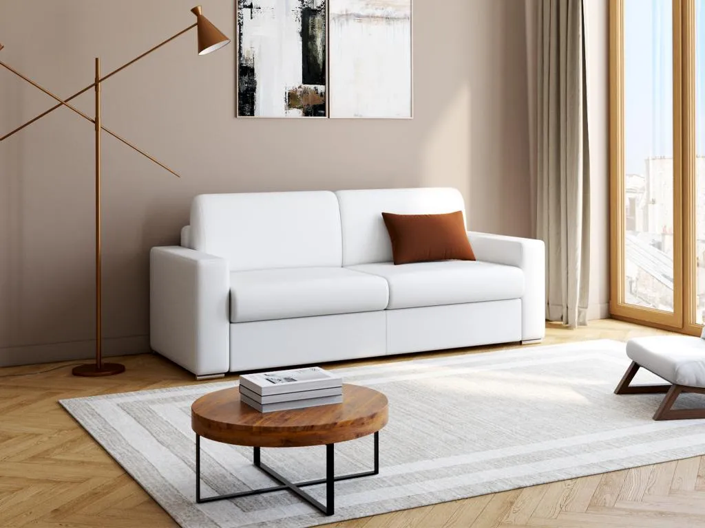 Sofá cama italiano 4 plazas piel sintética Lluesmamuebles - Blanco - Cama 160 cm - Colchón 22 cm