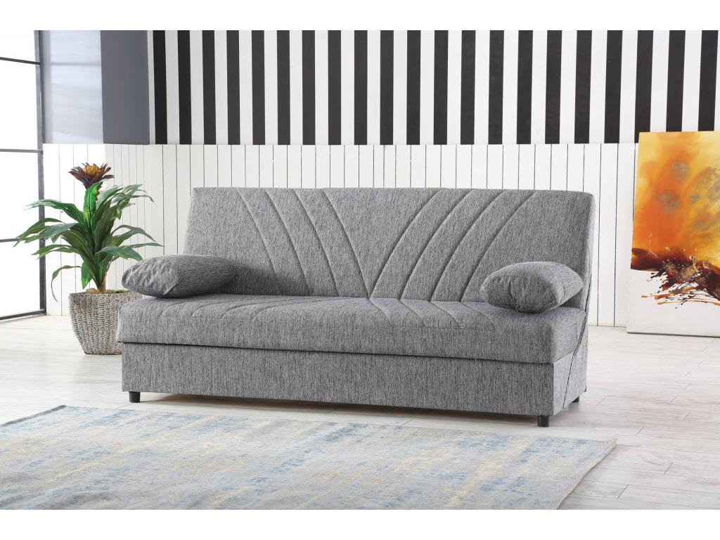Sofá cama Dmalama, Sofá cama contenedor de 3 plazas con 2 cojines incluidos, Sofá de salón en tela acolchada con apertura clic-clac, 181x81h88 cm, Gris