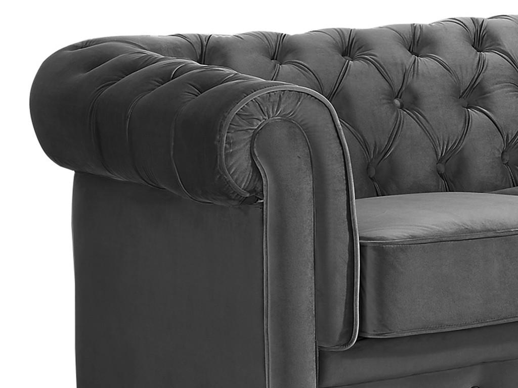 Sofá 3 plazas y 2 sillones de terciopelo CHESTERFIELD - Gris antracita