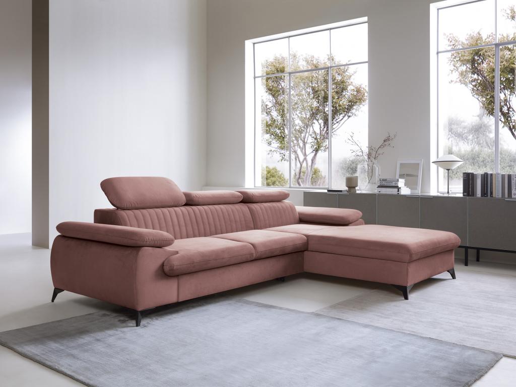 Sofá cama rinconera (ángulo derecho) de terciopelo rosa SAMARA de hogardiseno