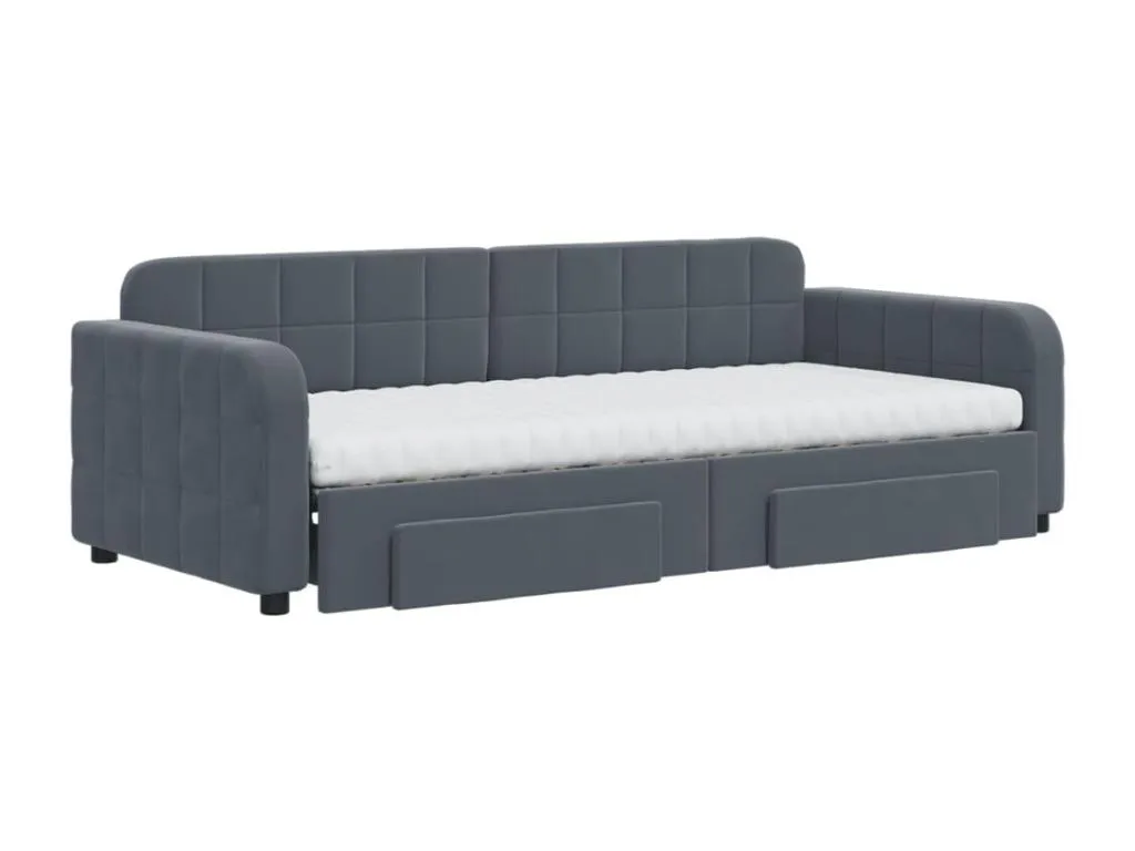 Sofá cama Boverdeco con cajones terciopelo gris oscuro 90x200 cm