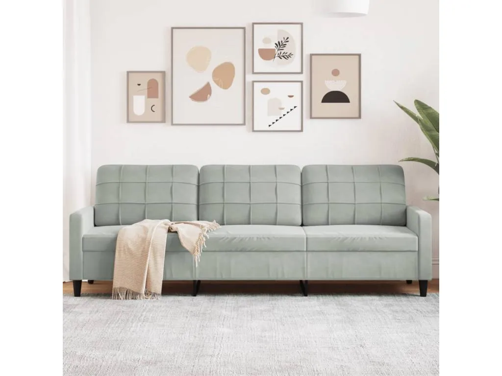 Sofá de 3 plazas terciopelo gris claro 210 cm QJJQ28526
