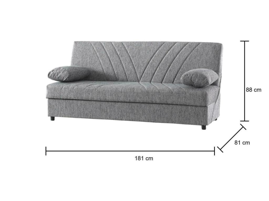 Sofá cama Dmalama, Sofá cama contenedor de 3 plazas con 2 cojines incluidos, Sofá de salón en tela acolchada con apertura clic-clac, 181x81h88 cm, Gris