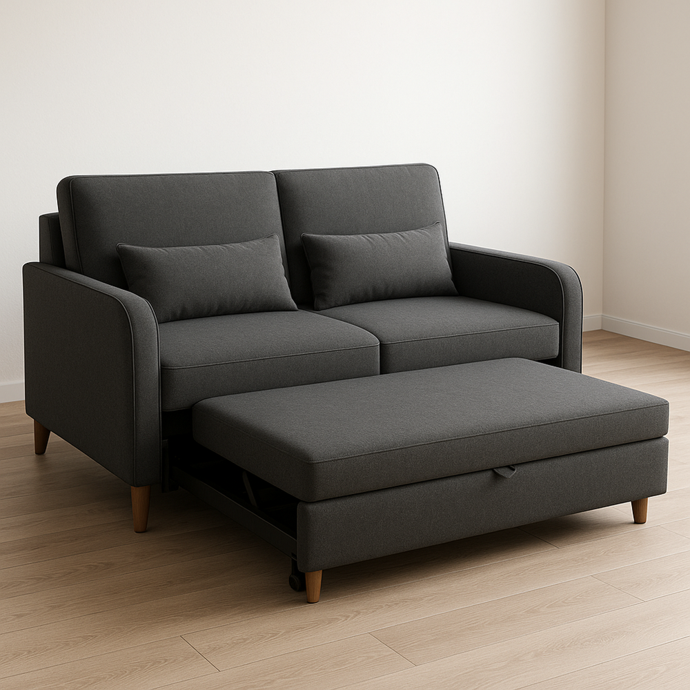 Sofá cama convertible gris oscuro de tela poliéster con almacenamiento 200x150x85 cm