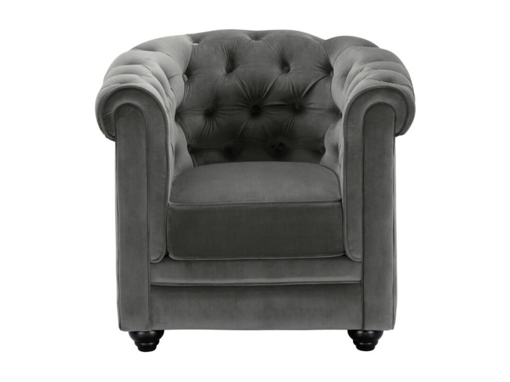 Sofá 3 plazas y 2 sillones de terciopelo CHESTERFIELD - Gris antracita