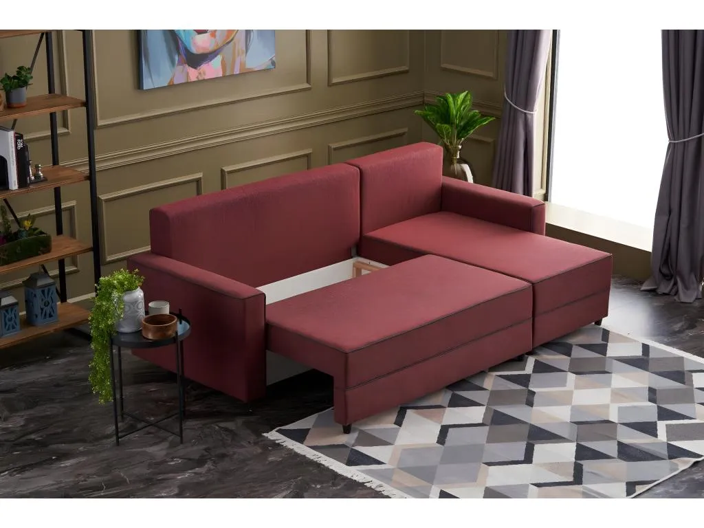 Sofá rinconero Luxmbls 314 Rojo Función de descanso Caja de ropa de cama 242x145cm HAFN78135