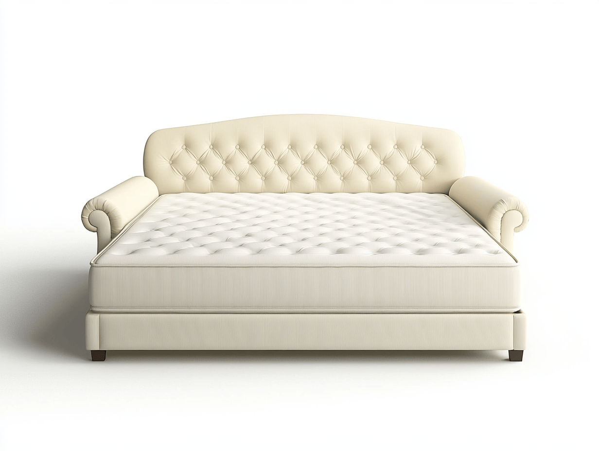 Sofá cama de piel sintética crema estilo clásico para sala de estar tamaño queen
