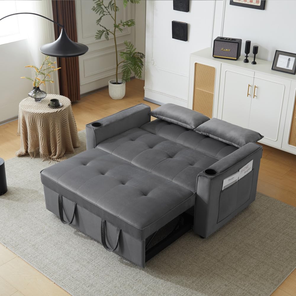 Sofá cama plegable multifuncional gris terciopelo