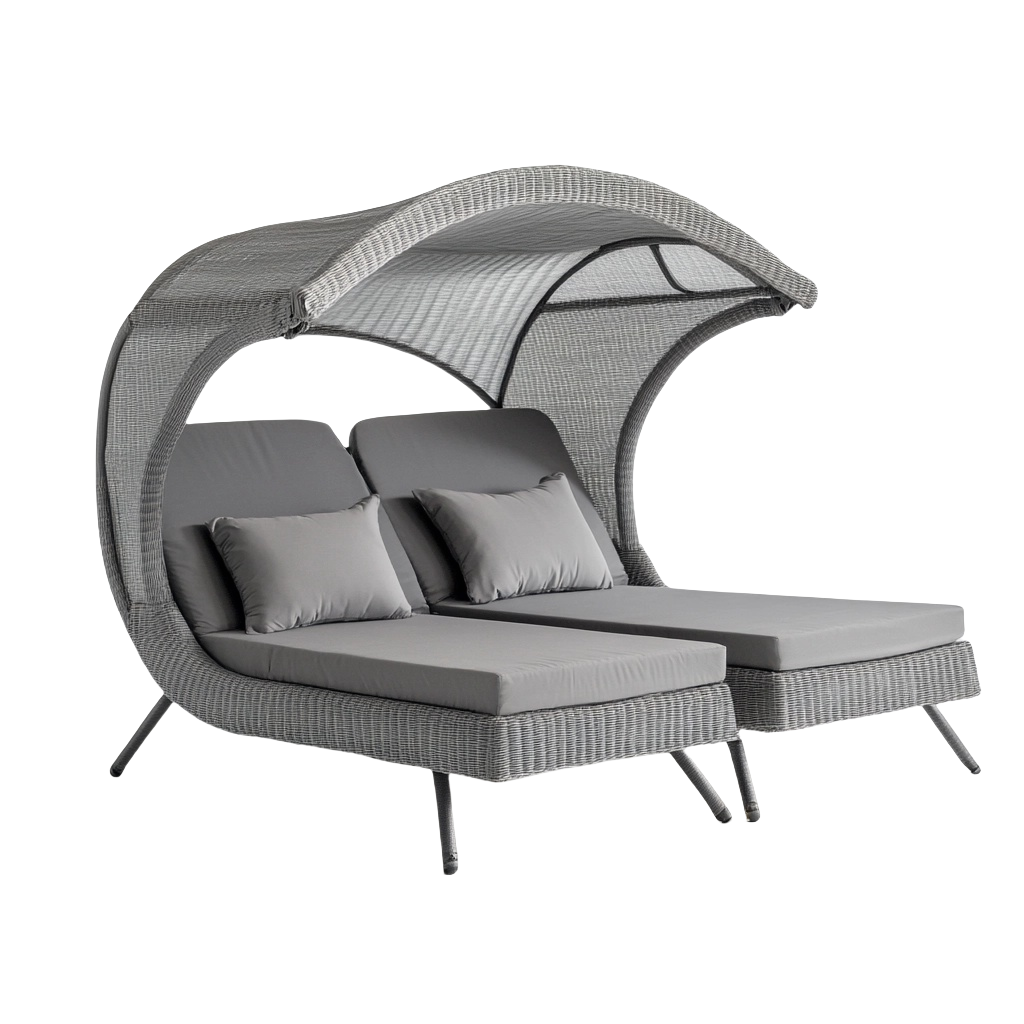 Sofá cama doble tumbona gris con dosel ajustable para jardín en ratán sintético ideal para exteriores y terrazas hr3068776