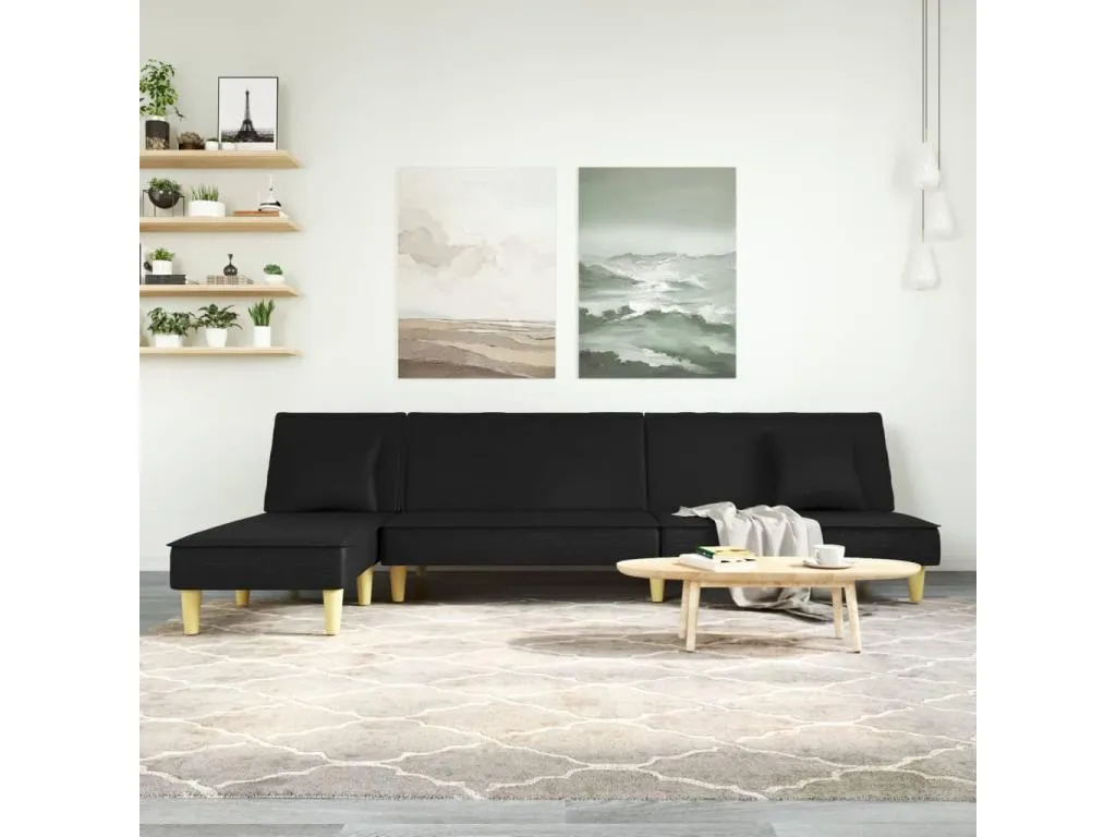Sofá cama en forma de L tela negro 255x140x70 cm LJAF81056