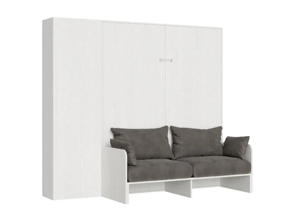 Mueble - cama de 140x190 cm combinado con sofá y columna contenedora en Vivirsingular blanca con color de microfibra 08 - Vivirsingular lwak22433