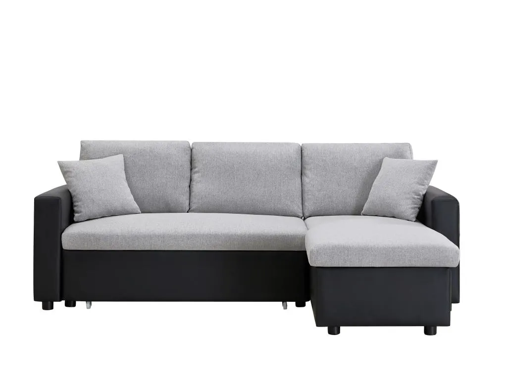 Sofá cama rinconera reversible de tela y piel sintética Vivirsingular - verde y café txcf13957