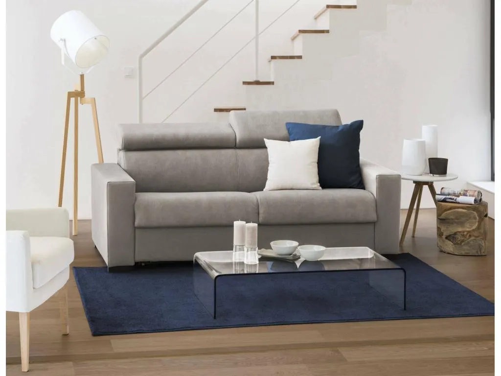 Sofá fijo Boverdeco Sofá grande de 2 plazas Made in Italy Sofá de salón de tejido acolchado con reposacabezas regulables y reposabrazos