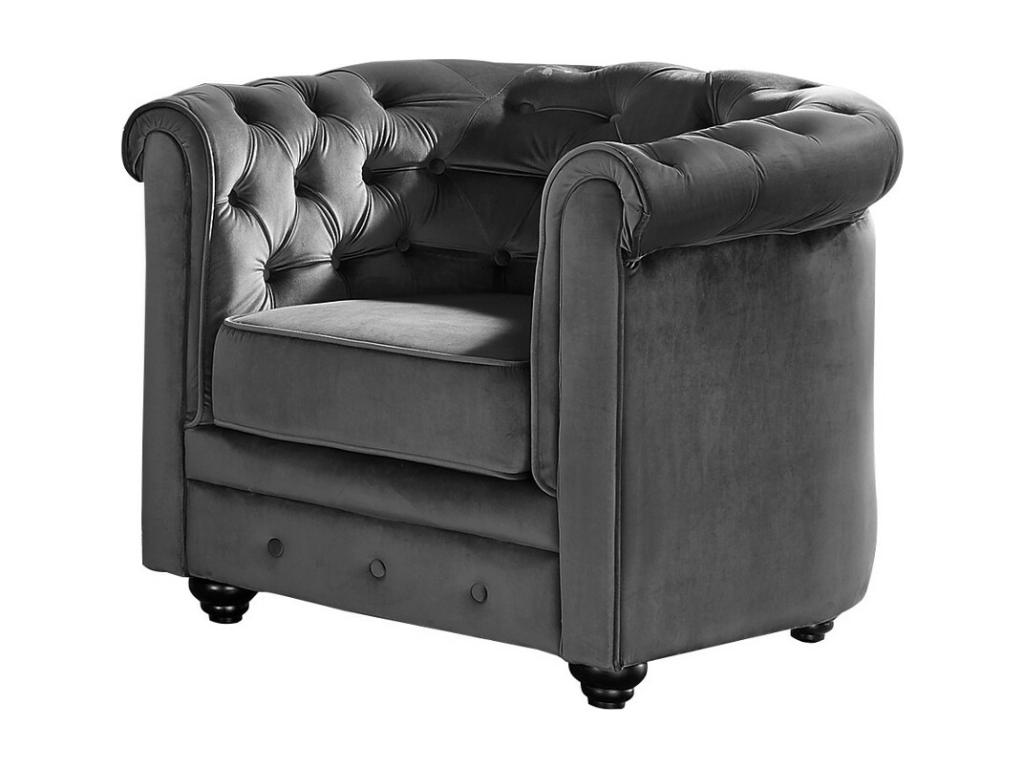 Sofá 3 plazas y 2 sillones de terciopelo CHESTERFIELD - Gris antracita