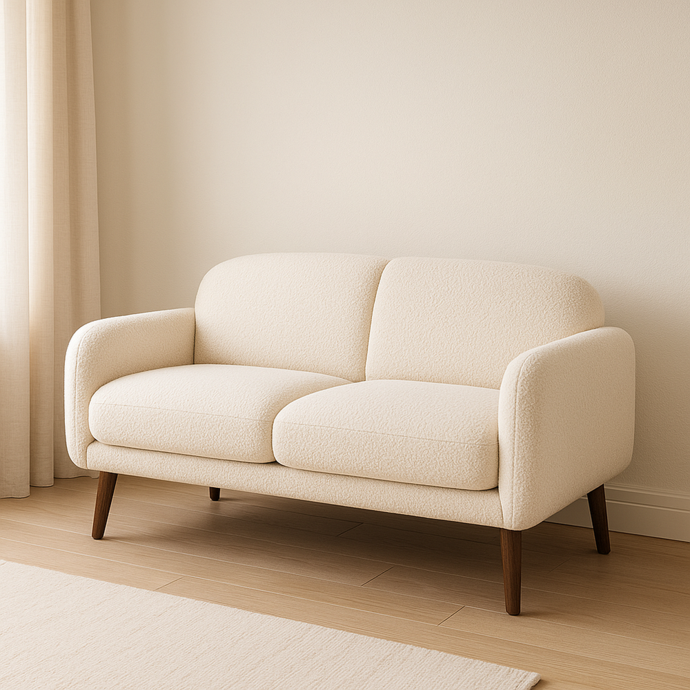 Sofá Crema Salón Moderno Tapizado Algodón 2 Plazas Madera