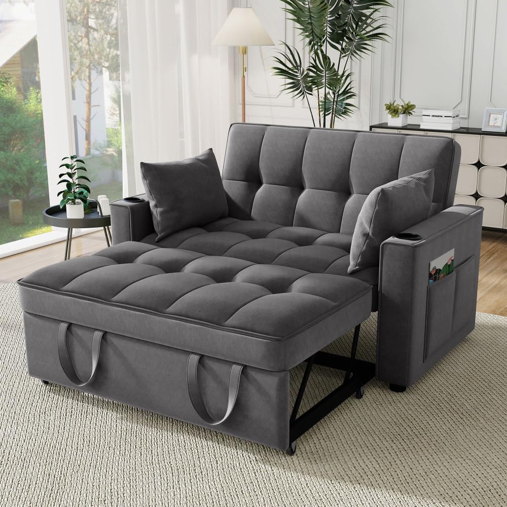 Sofá cama plegable multifuncional gris terciopelo