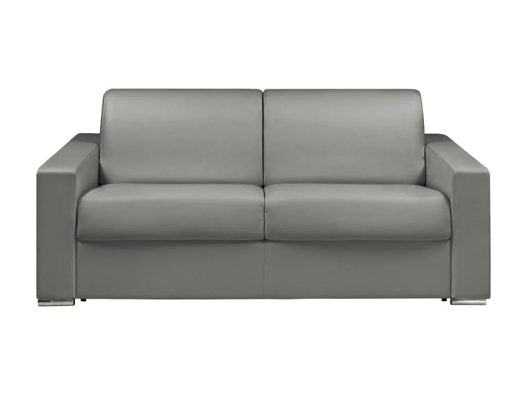Sofá cama italiano de 3 plazas Biocasahogar – Polipiel gris – Cama de 140 cm con colchón viscoelástico de 22 cm OU2731150