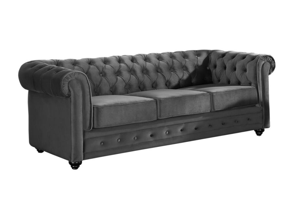 Sofá 3 plazas y 2 sillones de terciopelo CHESTERFIELD - Gris antracita