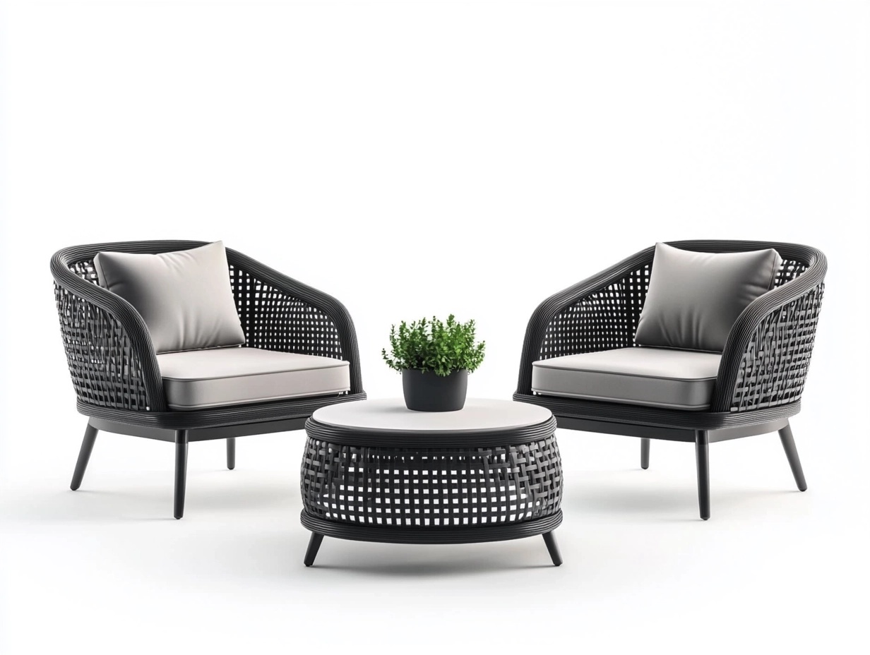 Conjunto de sofás de ratán sintético y mesa baja para terraza 2 plazas estilo moderno color negro y gris qd1299022