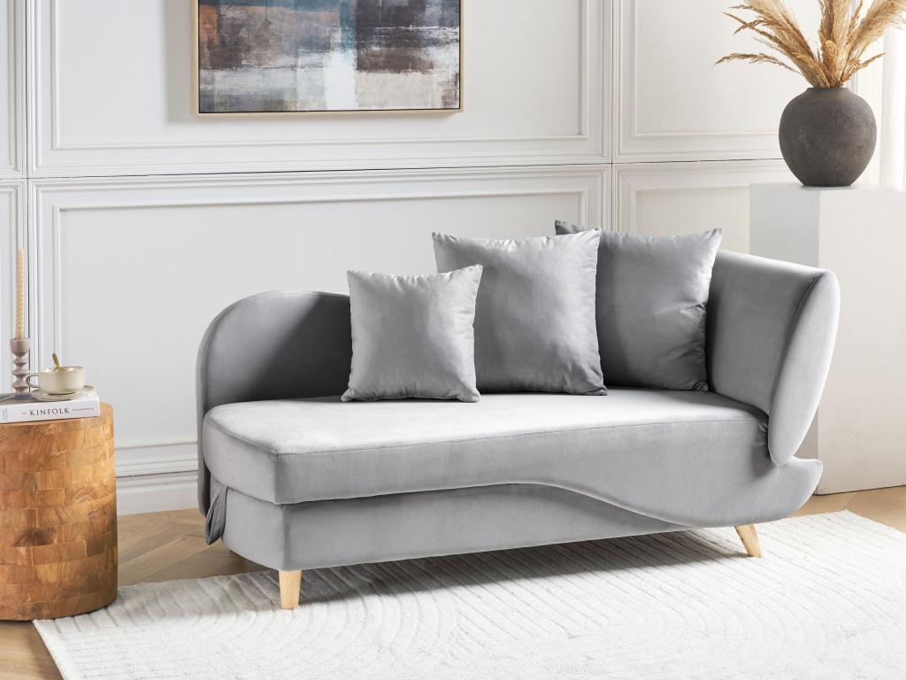 Chaise longue de terciopelo gris claro derecho con almacenaje MERI II