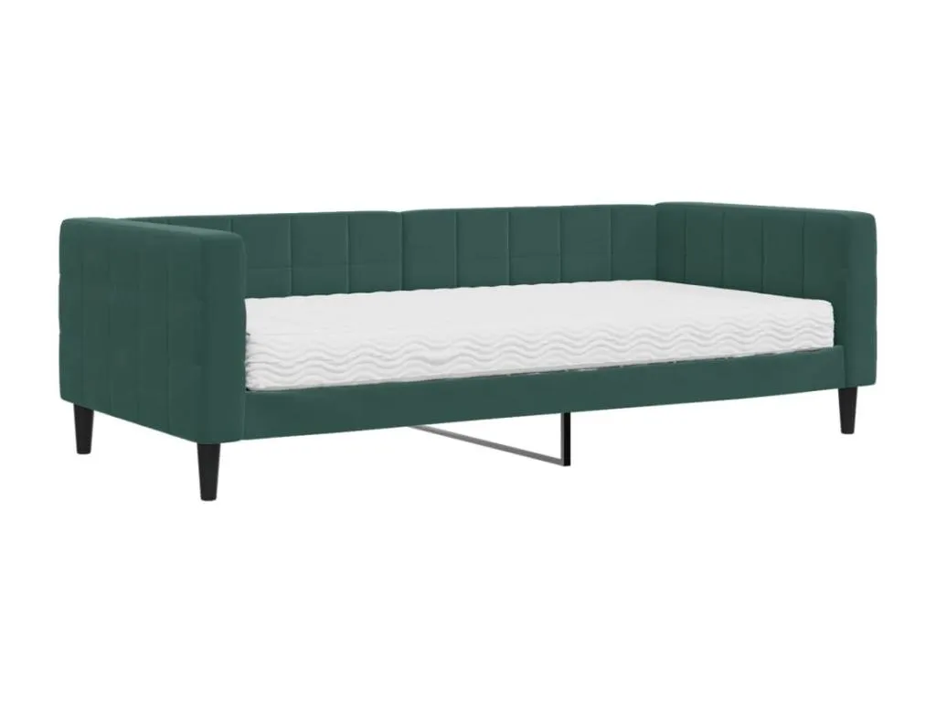 Sofá cama con colchón de terciopelo verde oscuro tamaño 90x200 cm pcrp94168