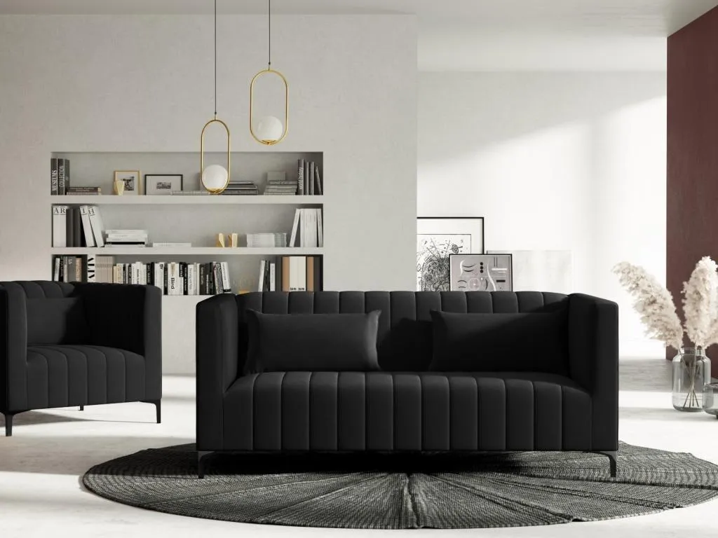Alkifurniturees - Sofá Alkifurniturees 2 plazas de terciopelo negro - 160x85x74cm 01976NXRF