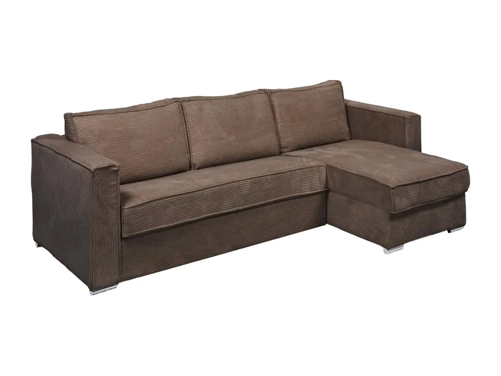 Sofá cama rinconero con apertura italiana y reversible de pana marrón - Cama de 140 cm - Colchón de 14 cm Luxmbls 55105DEEA