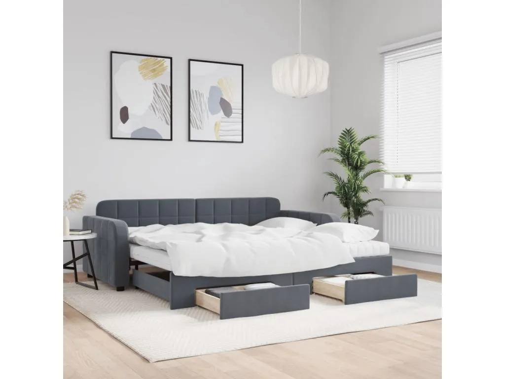 Sofá cama Boverdeco con cajones terciopelo gris oscuro 90x200 cm