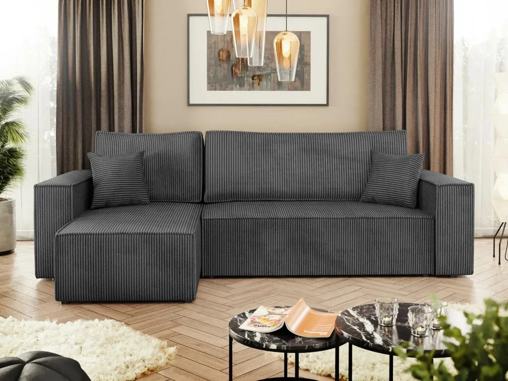 Sofá rinconero Hogarmini 100 Gris Función de descanso Caja de ropa de cama 244x145x82cm aeiu06307