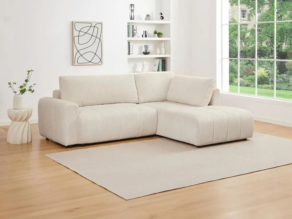 Sofá cama rinconero derecha de pana beige Micasacool