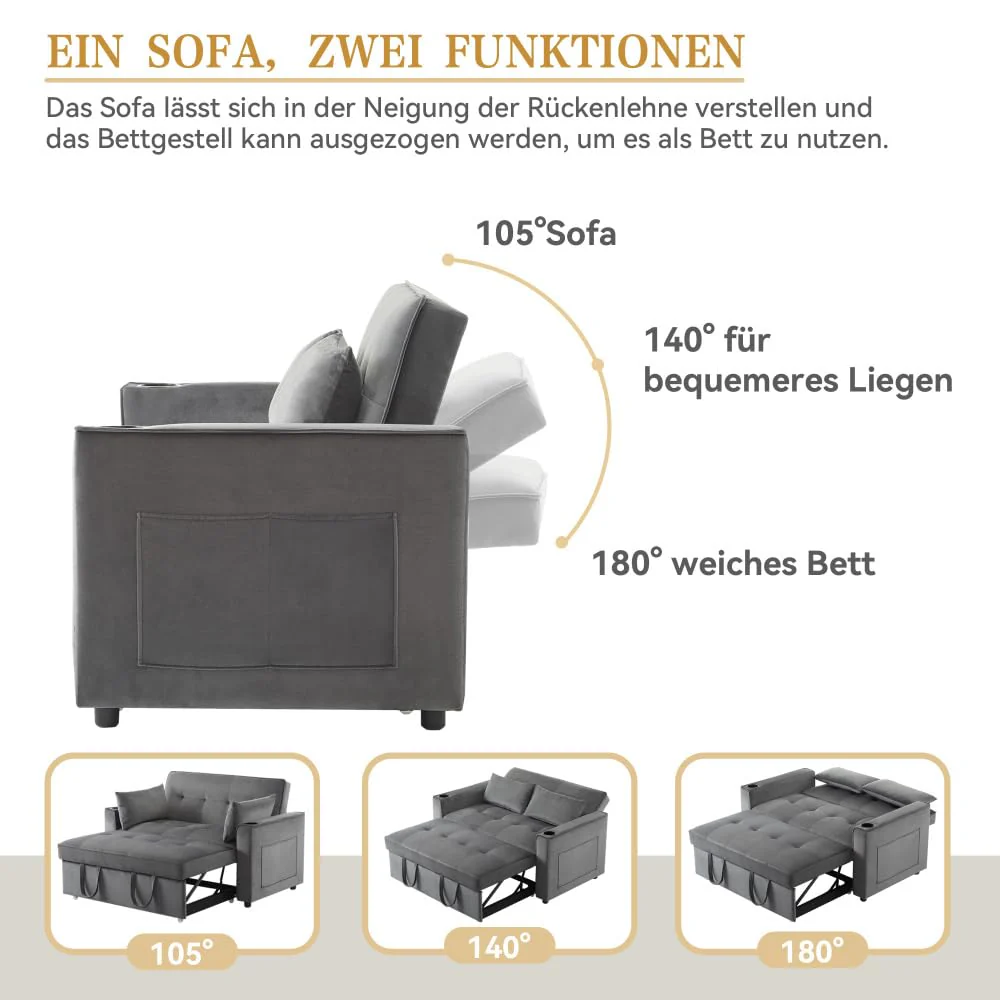 Sofá cama plegable multifuncional gris terciopelo