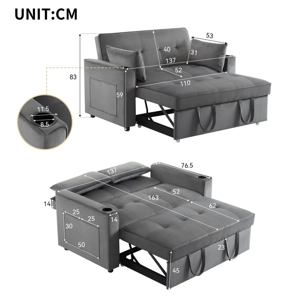 Sofá cama plegable multifuncional gris terciopelo