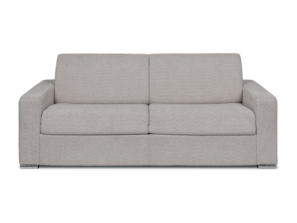 Sofá cama de 4 plazas de apertura rápida de tela rizada gris claro - Somier ancho de 160 cm - Colchón de 22 cm CALITO