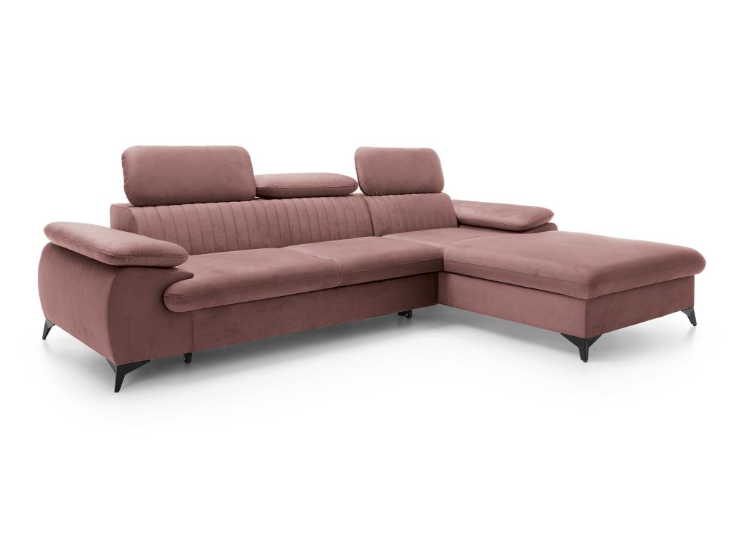 Sofá cama rinconera (ángulo derecho) de terciopelo rosa SAMARA de hogardiseno