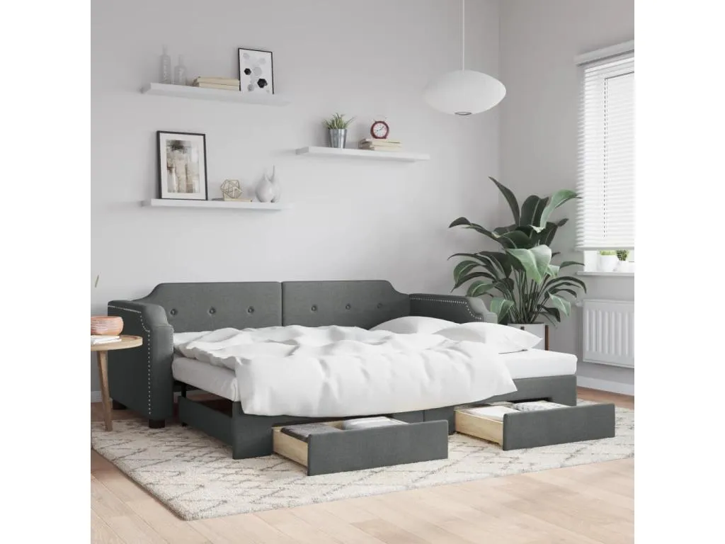 Sofá cama Prietocasa con cajones tela gris oscuro 80x200 cm