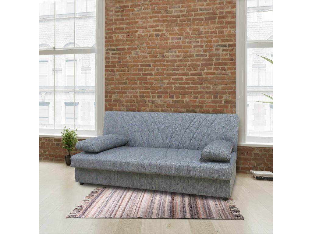 Sofá cama Dmalama, Sofá cama contenedor de 3 plazas con 2 cojines incluidos, Sofá de salón en tela acolchada con apertura clic-clac, 181x81h88 cm, Gris