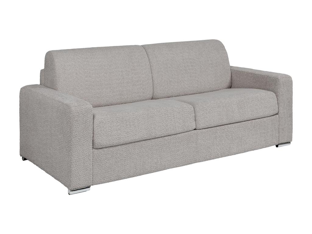 Sofá cama de 4 plazas de apertura rápida de tela rizada gris claro - Somier ancho de 160 cm - Colchón de 22 cm CALITO