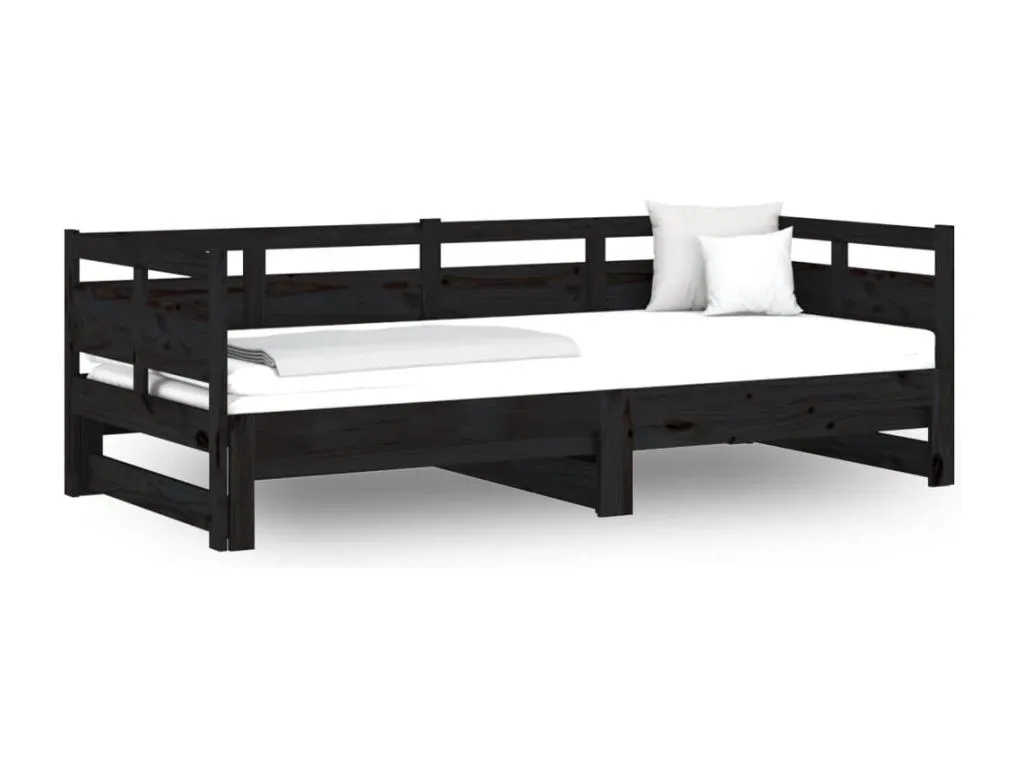 Sofá cama extraíble confeccionado en madera maciza Vivirsingular negro con dos camas individuales de 90x190 cm jjyl81850