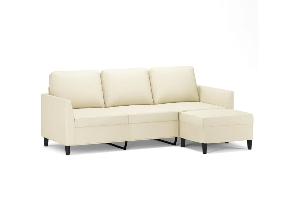 Sofá de 3 plazas con taburete cuero sintético crema 180 cm CXPO04668