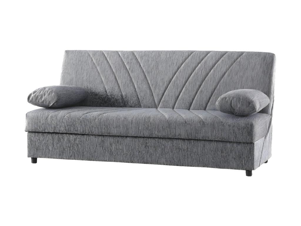 Sofá cama Dmalama, Sofá cama contenedor de 3 plazas con 2 cojines incluidos, Sofá de salón en tela acolchada con apertura clic-clac, 181x81h88 cm, Gris
