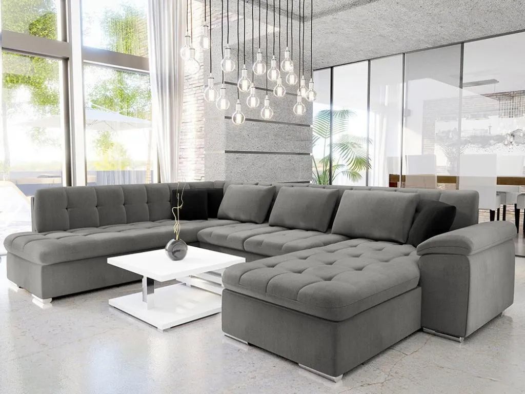 Sofá rinconero Hogarmini 141 Gris Función de descanso Caja de ropa de cama 348x205x76cm dfti80589