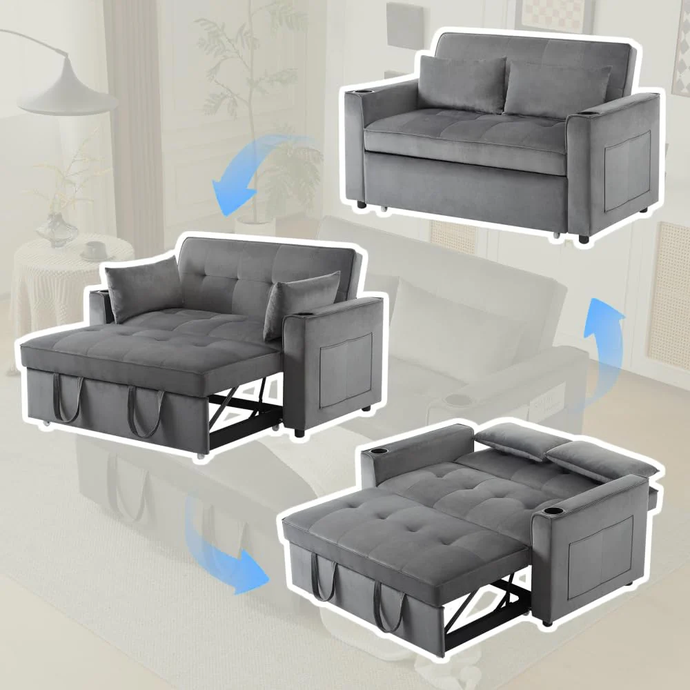 Sofá cama plegable multifuncional gris terciopelo