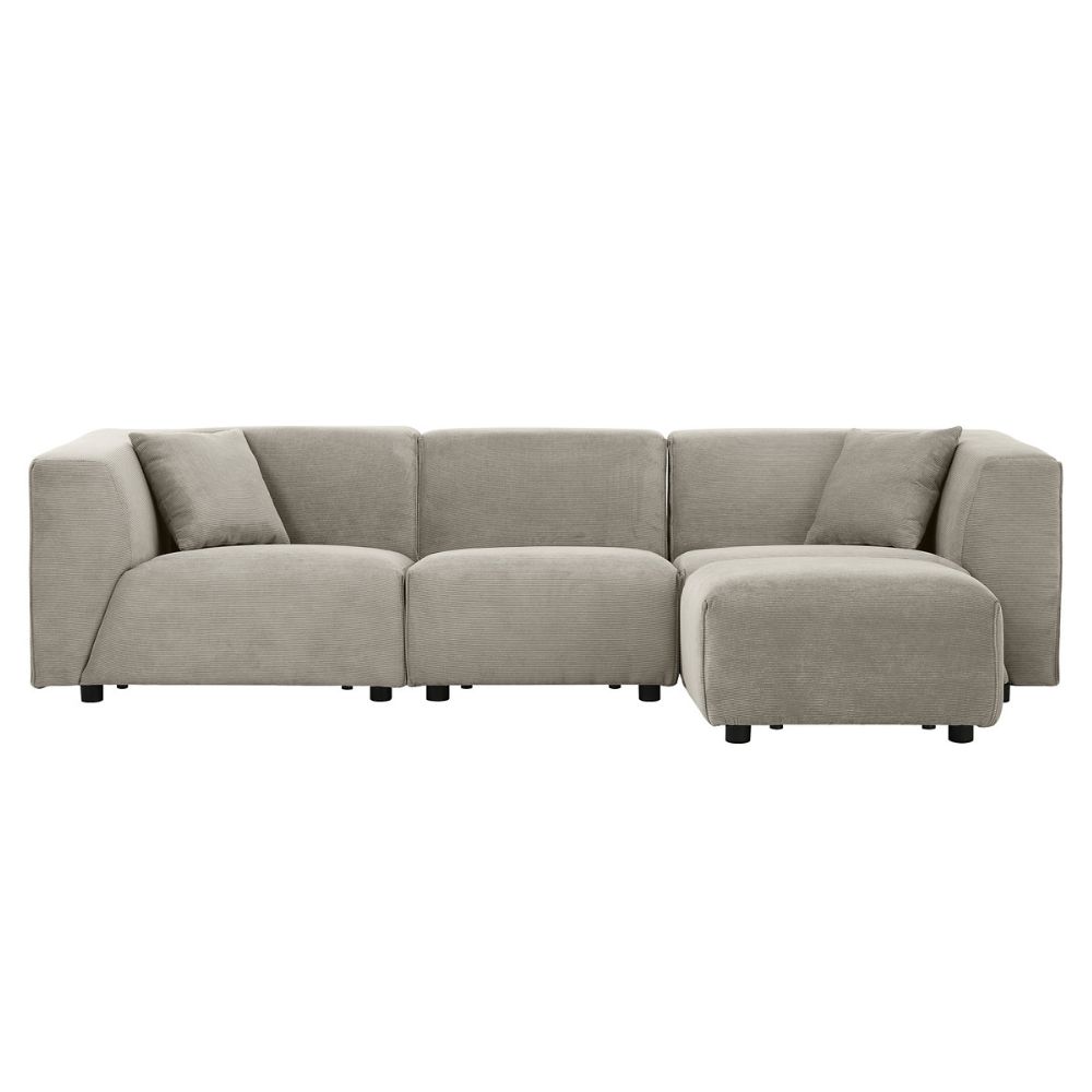 Sofá modular de 3 plazas + 1 puf en terciopelo grueso gris claro uy5002n0