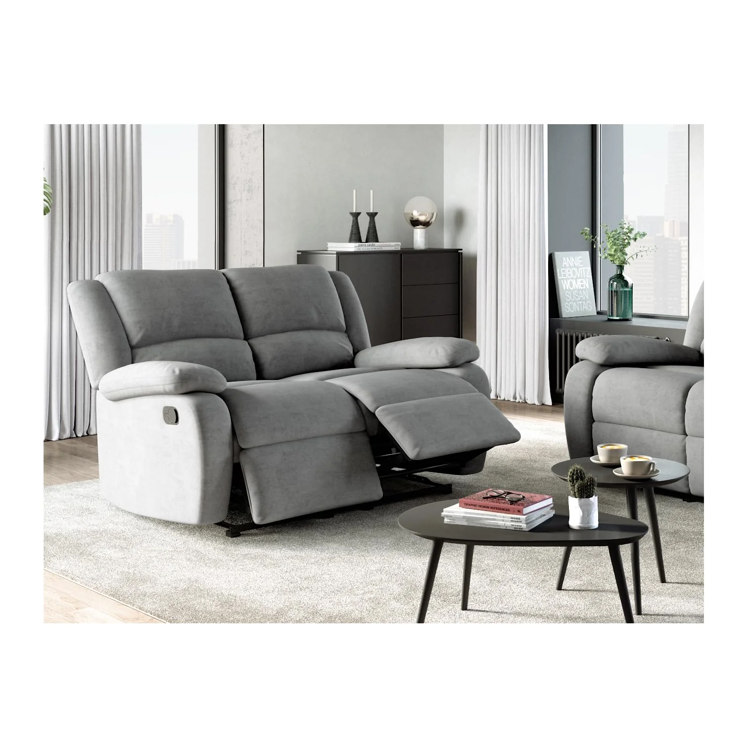 Sofá relax 2 plazas microfibra gris