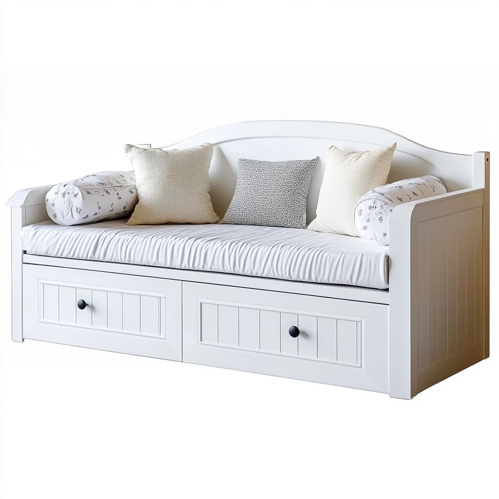 Sofá cama multifuncional madera resistente cojines extraíbles almacenamiento Blanco