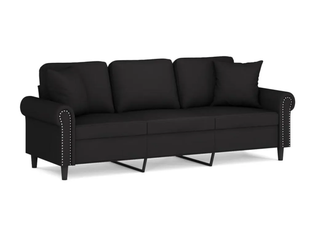 Sofá de 3 plazas con cojines terciopelo negro 180 cm SIAG43268