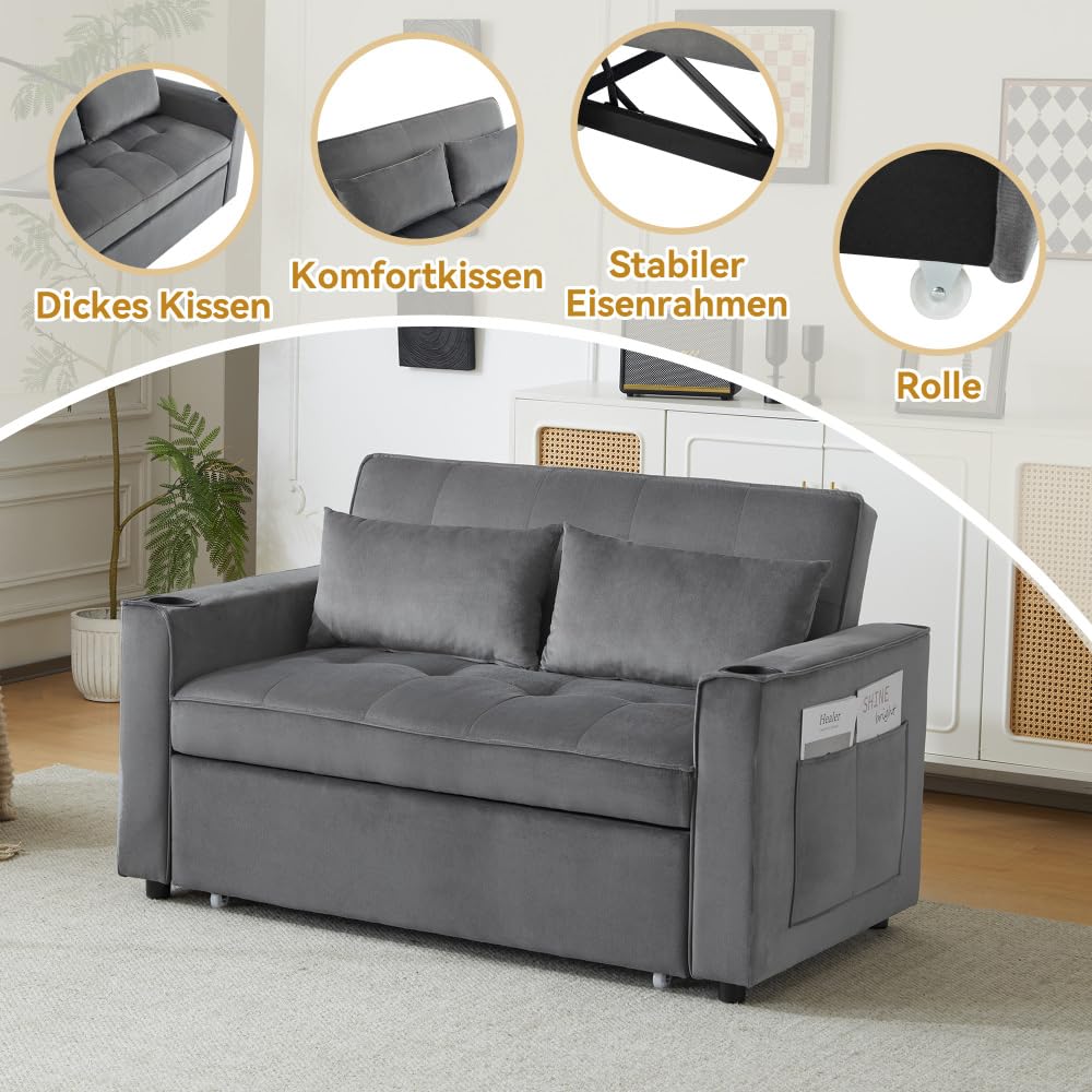 Sofá cama plegable multifuncional gris terciopelo