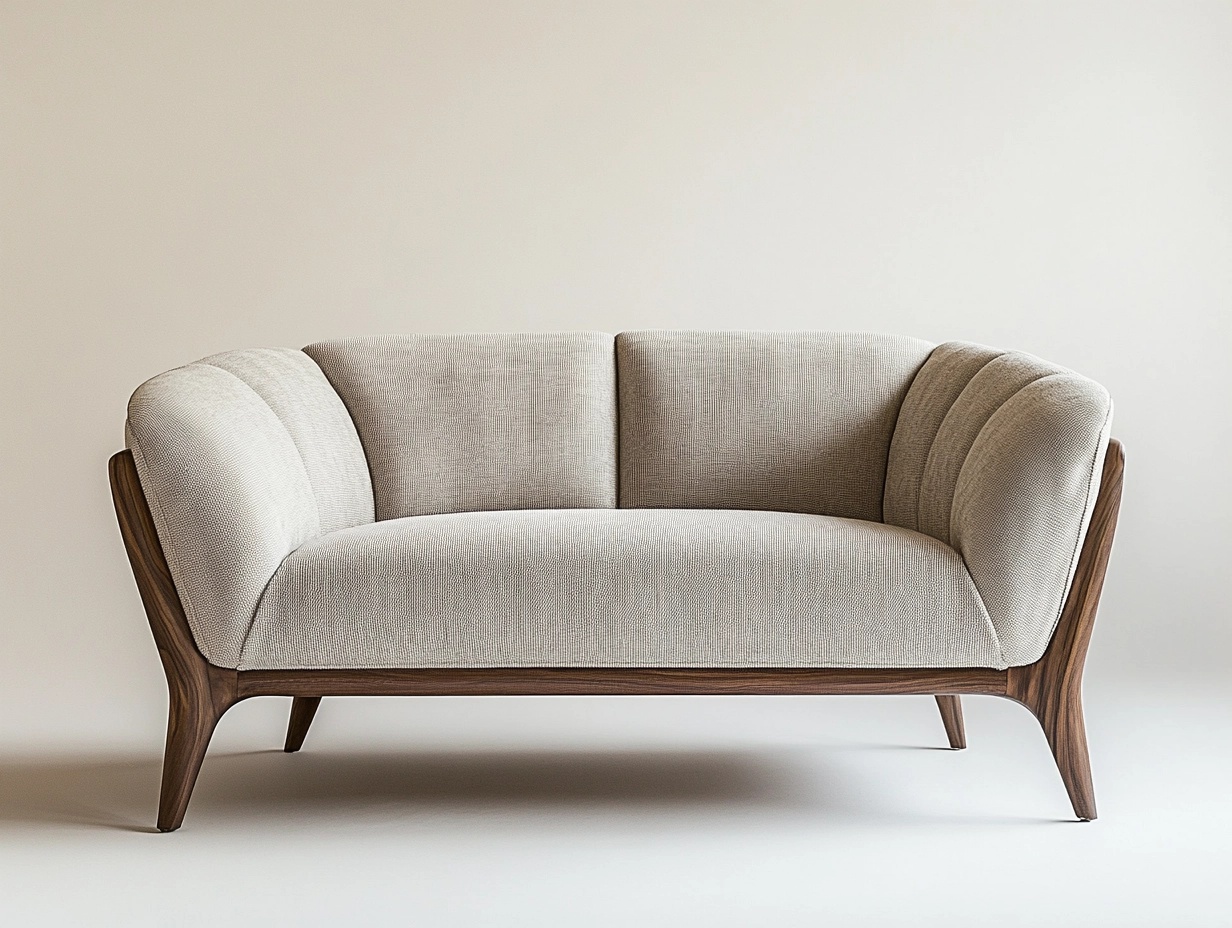 Sofá beige moderno de dos plazas con estructura de madera para sala de estar 145x80x80 cm funcional y elegante KO2291542