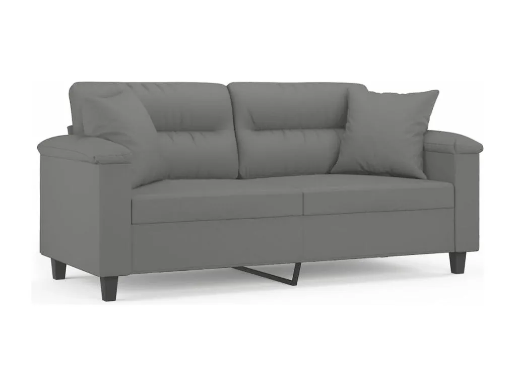 Sofá de 2 Plazas con Cojines Confortables, tela microfibra gris oscuro, 140 cm.  ME8043388