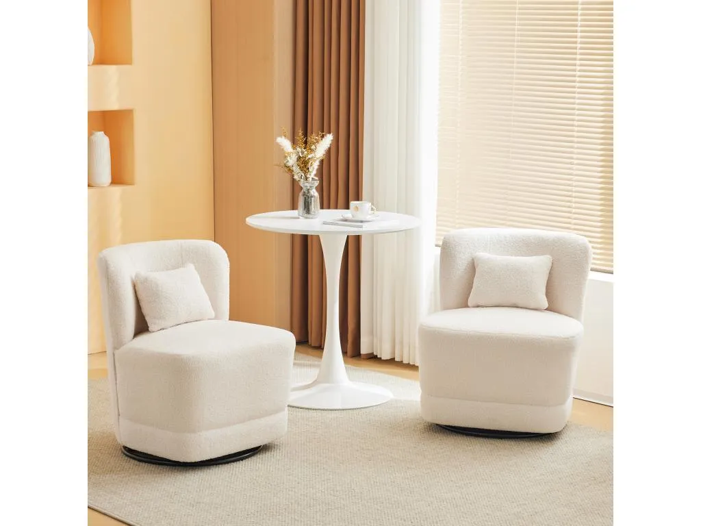 Sofá de 2 plazas con juego de 2 sillones giratorios 360° y cojines en tejido de rizo francés 58x63x72 cm Nidovia. xog3342916
